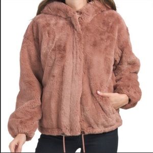 Lucky Brand Dusty Pink Faux Fur Hooded Coat